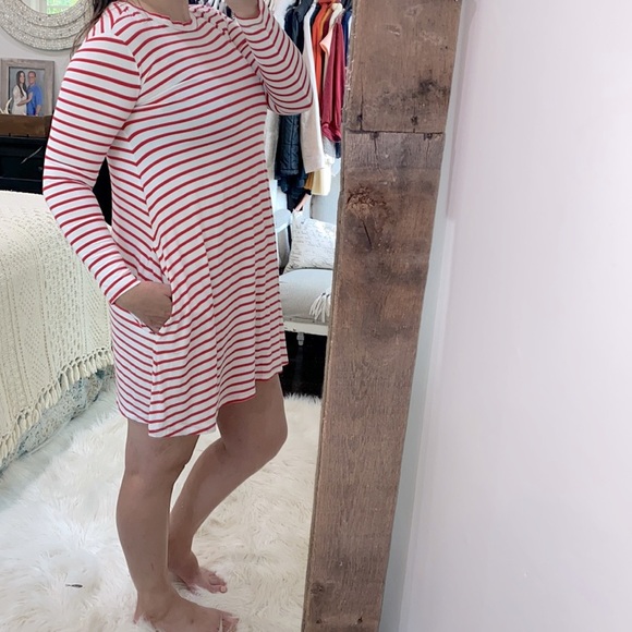 PIKO red & white striped shirt dress with pockets size small - Picture 2 of 5